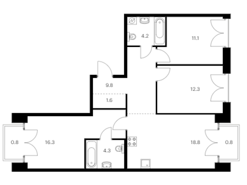 3-комнатная квартира 80 м², 2/9 эт., ЖК «Лермонтовский 54»